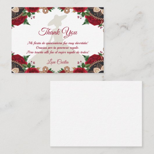 Red Roses Mariachi Quinceañera Dank u wel Visitekaartje (Voorkant / Achterkant)