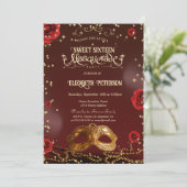 Red Roses Masque Pearls Sweet 16   Kaart (Staand voorkant)