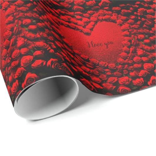 Red Roses met Red Hearts Valentijn Romantisch Cadeaupapier (Rol Hoek)