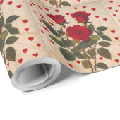 Red Roses met Red Hearts Valentijn Romantisch Cadeaupapier (Rol Hoek)