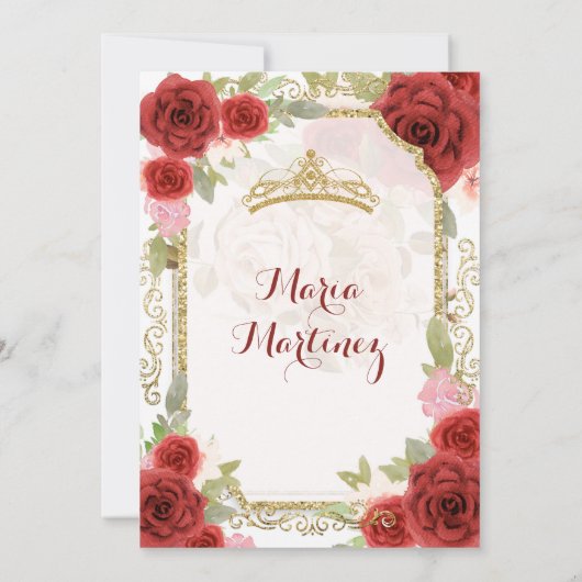 Red Roses Mexican Girl Mis Quince Kaart (Achterkant)