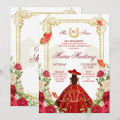 Red Roses Mexican Girl Quinceanera Celebration Kaart (Voorkant / Achterkant)