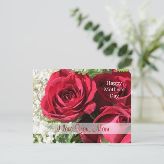 Red Roses Moederdag Briefkaart (Staand voorkant)