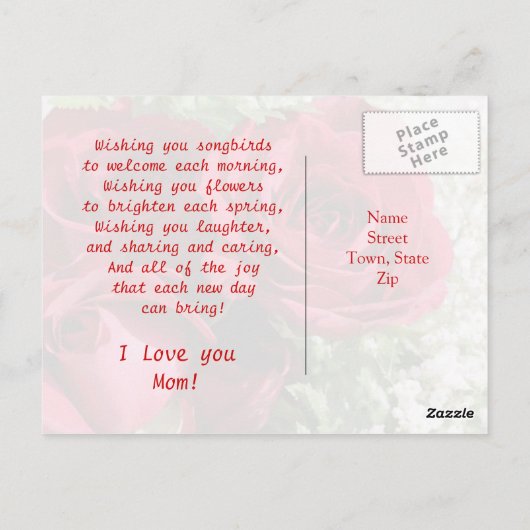 Red Roses Moederdag Briefkaart (Achterkant)