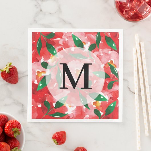 Red Roses Monogram Papier Servet (Insitu)