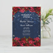 Red Roses Navy Blue Gold Enchanted Vrijgezellenfee Kaart (Staand voorkant)