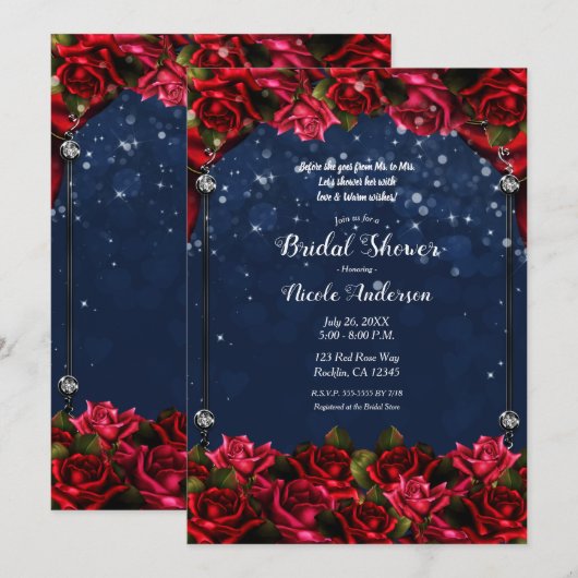 Red Roses Navy Blue Gold Enchanted Vrijgezellenfee Kaart (Voorkant / Achterkant)