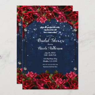 Red Roses Navy Blue Gold Enchanted Vrijgezellenfee Kaart