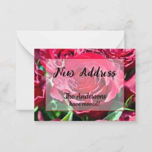 Red Roses - Nieuwe adresaankondiging Notitiekaartje (Voorkant)