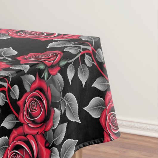 Red Roses On A Black Background Tafelkleed (Voorbeeld)