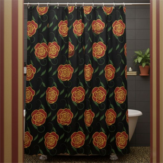 Red Roses On Black Douchegordijn