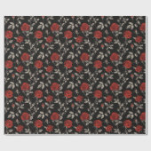 Red Roses on Black Toile De Jouy Cadeaupapier (Vlak)