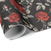 Red Roses on Black Toile De Jouy Cadeaupapier (Rol Hoek)