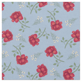 Red Roses on Light Blue Calico Stof