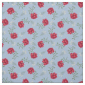 Red Roses on Light Blue Calico Stof (Swatch)