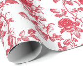 Red Roses on White Toile De Jouy Cadeaupapier (Rol Hoek)