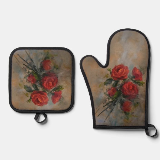 Red Roses Ovenwant & Pannenlap Set (Voorkant)
