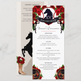Red Roses Paard Crest Elegant Charro Quince Party Menu