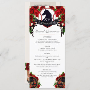 Red Roses Paard Crest Elegant Charro Quince Party Menu