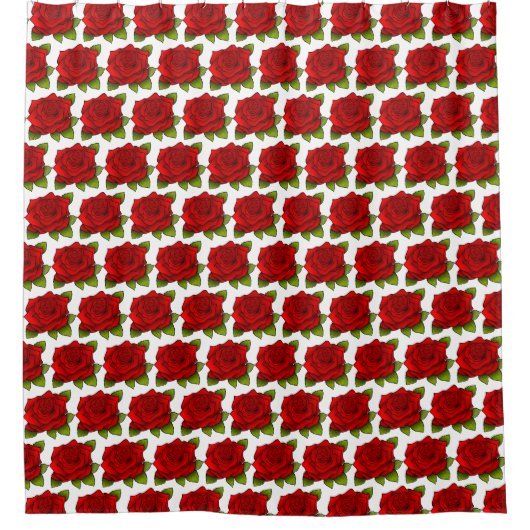 Red Roses Pattern on White Douchegordijn (Voorkant)