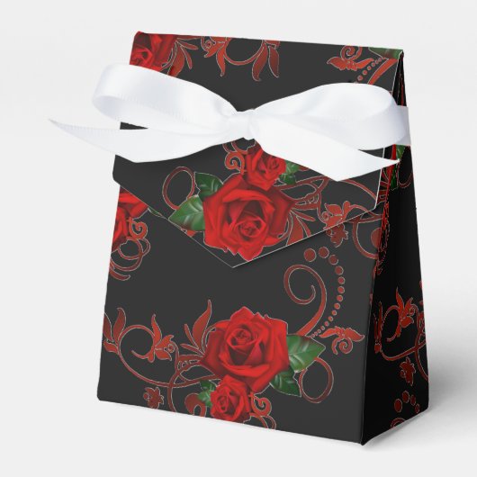 Red Roses Pattern Red en Black Favor Box Bedankdoosjes (Voorkant Zijde)