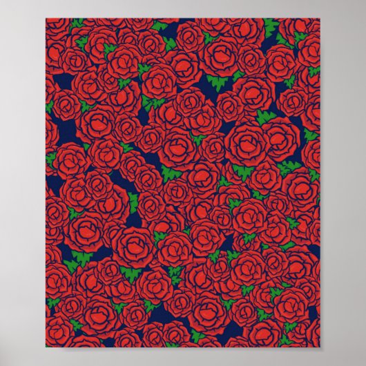  Red Roses Pattern Valentijn Art Flowers Poster (Voorkant)