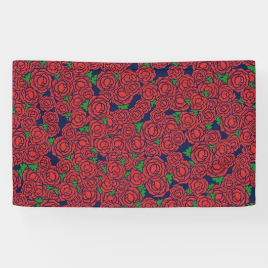  Red Roses Pattern Valentijn Art Flowers Spandoek (Horizontaal)