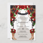 Red Roses & Peonies Western Charro Quinceanera Kaart (Voorkant)