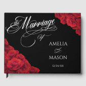 Red Roses Photo Calligraphy Script Black Wedding Gastenboek (Voorkant)