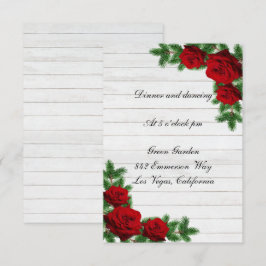 Red Roses Pine Branch kerstbruiloft Reception Kaart