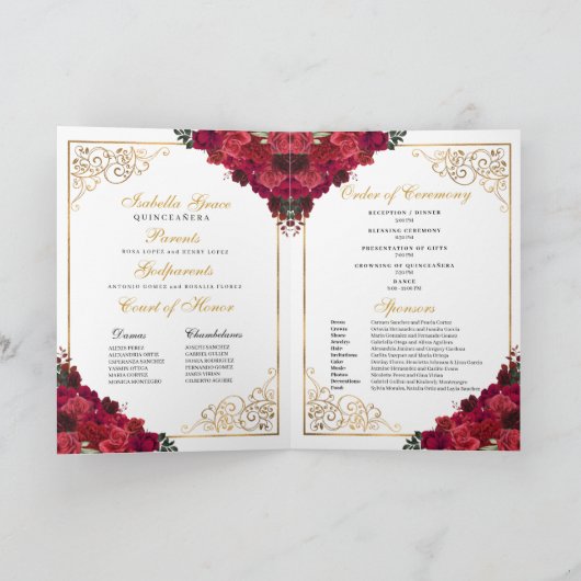 Red Roses Princess Tiara Quinceanera Programme (Binnen)