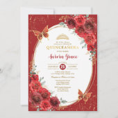 Red Roses Quinceañera Butterfly 15e verjaardag Kaart (Voorkant)