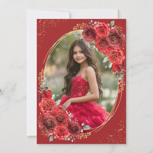 Red Roses Quinceañera Butterfly 15e verjaardag Kaart (Achterkant)