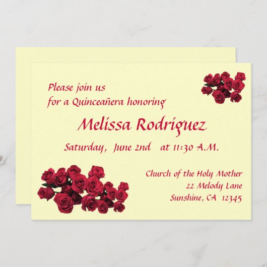 Red Roses Quinceanera Uitnodiging (Voorkant / Achterkant)