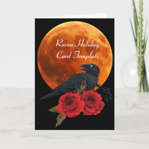 Red Roses Raven Moon Halloween-kaarten Kaart