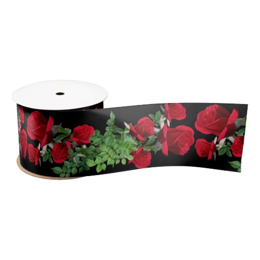 Red Roses Real Flowers Wedding Ribbon Satijnen Lint (Spoel)