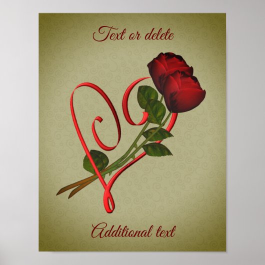 Red Roses Red Heart Elegant Voeg Jouw tekst toe Poster (Voorkant)