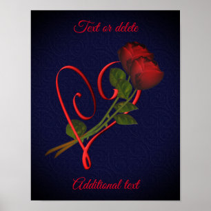 Red Roses Red Heart Elegant Zwart Voeg Jouw tekst Poster