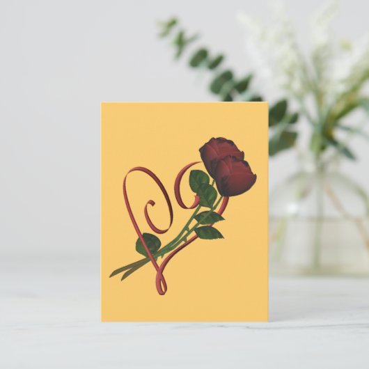 Red Roses Red Heart Flower Briefkaart (Staand voorkant)