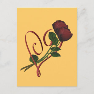 Red Roses Red Heart Flower Briefkaart