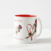 Red Roses Red Heart gepersonaliseerd Tweekleurige Koffiemok (Voorkant rechts)