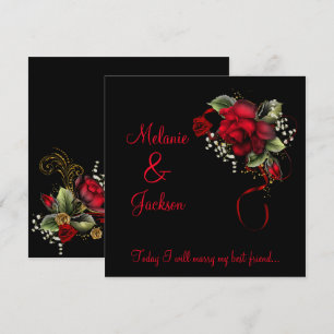 Red Roses Ribbon Babys Breath Wedding Kaart
