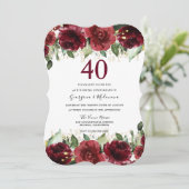 Red Roses Romantic Floral 40th Jubileum Kaart (Staand voorkant)