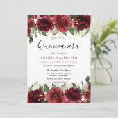 Red Roses Romantic Floral Quinceanera Party Kaart (Staand voorkant)