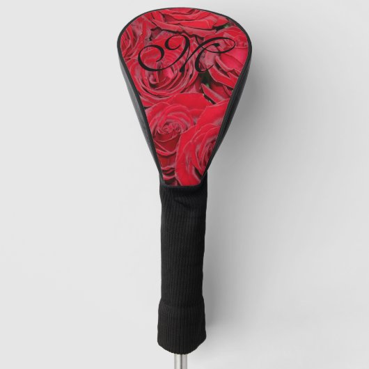 Red Roses Romantic Flowers Floral Monogram M Golfheadcover (Voorkant)