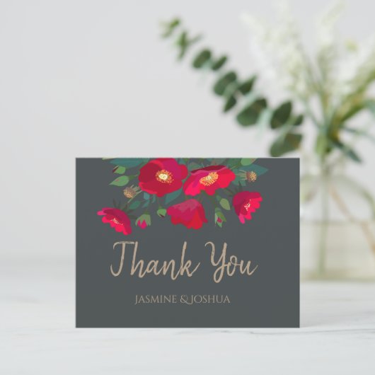Red Roses Romantic Moody Bedankt Briefkaart (Staand voorkant)