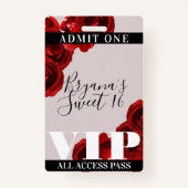 Red Roses Rossic Chic Sweet 16 VIP-pas Badge (Achterkant)