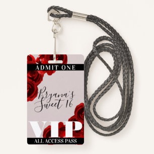 Red Roses Rossic Chic Sweet 16 VIP-pas Badge