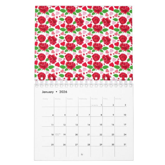 Red Roses Roze geeft het hart Happy Valentines Day Kalender (Jan 2026)