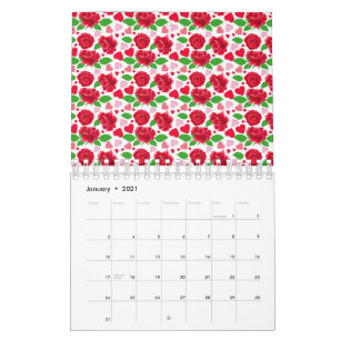 Red Roses Roze geeft het hart Happy Valentines Day Kalender